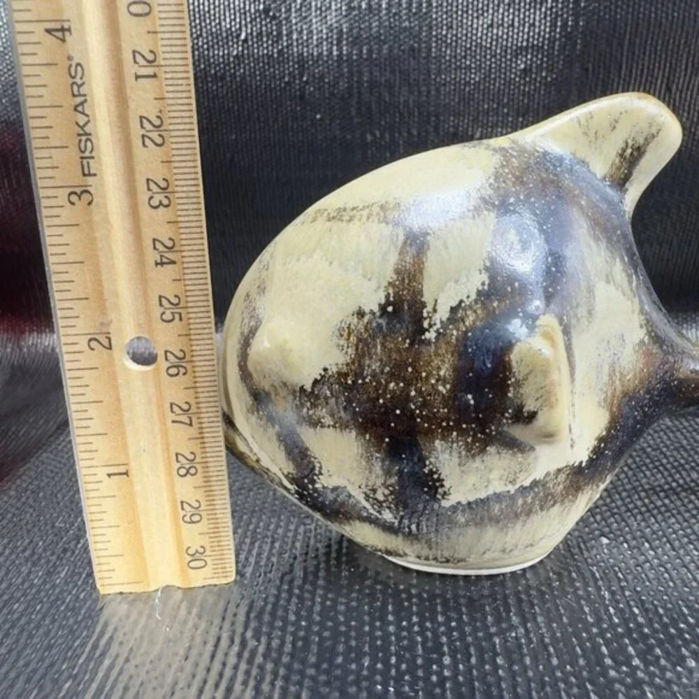 Vintage Hand Made Stoneware Pottery Piranha Fish Figurine Brown Glaze Figure VTG